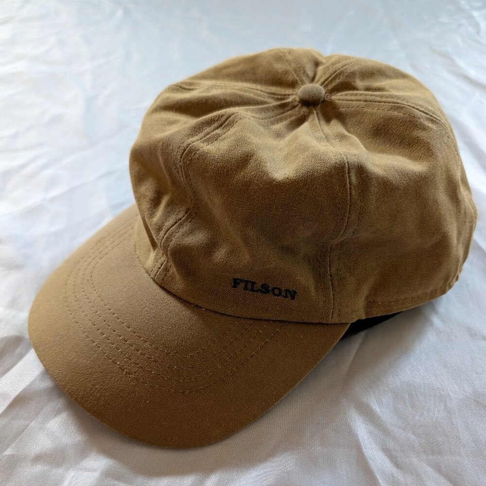 CC Filson Men's XL Tan Waxed Shelter Hat Wool Ear Flaps